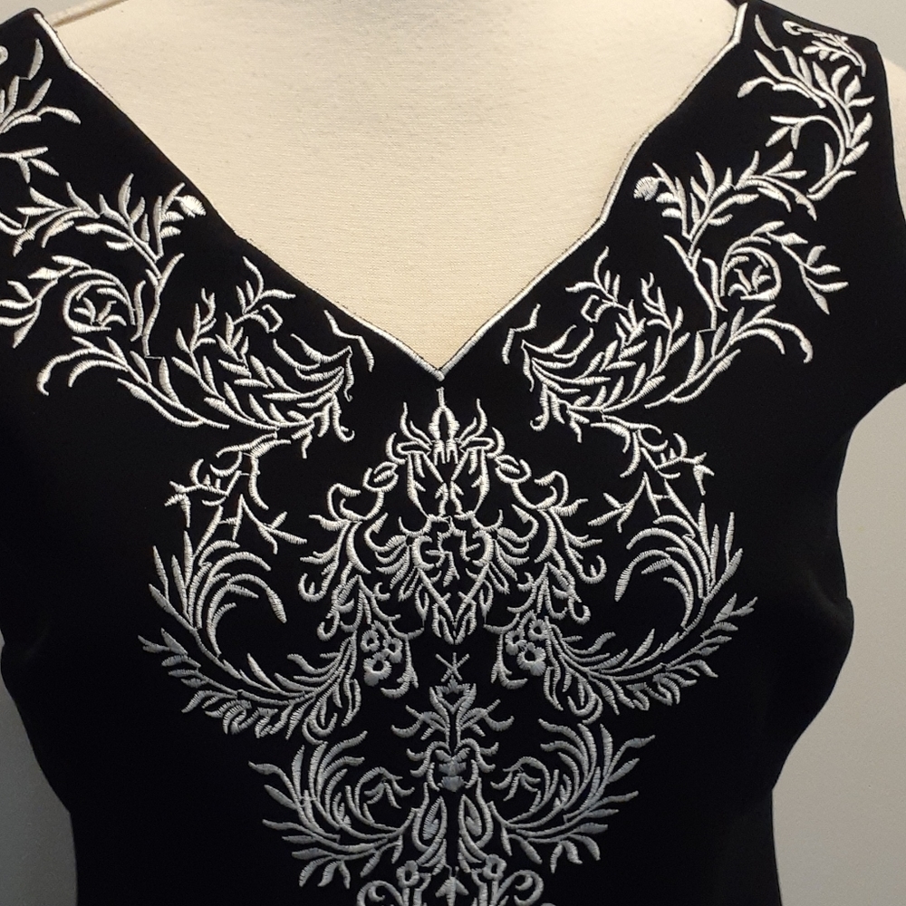 Dress barn V-neck embroidered black dress - Picture 2 of 6